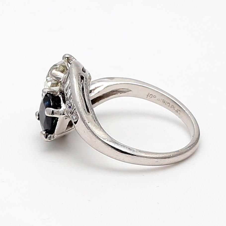 1.10 Carat Circular Brilliant Cut J SI1 Diamond and Sapphire Platinum Two-Stone