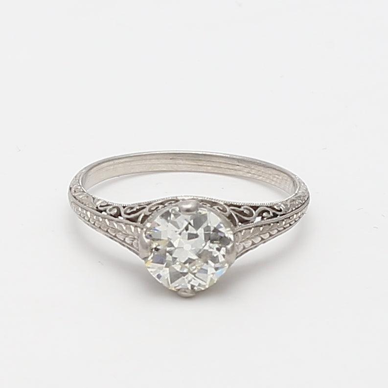 1.11 Carat Old European Cut L VVS2 Diamond Platinum Engagement Ring