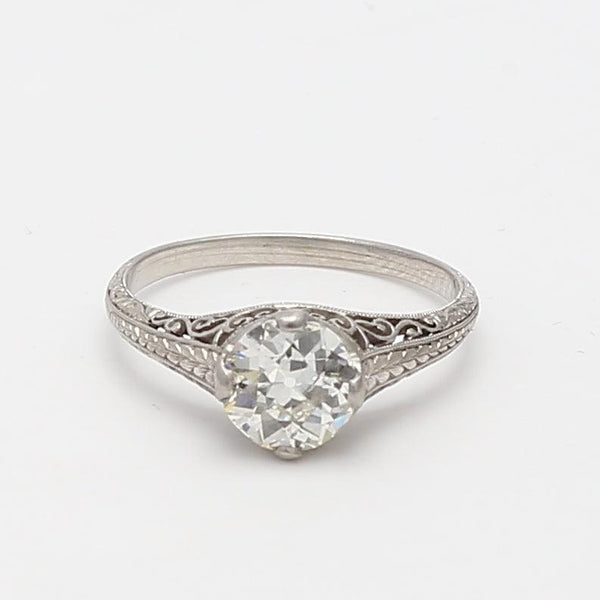 1.11 Carat Old European Cut L VVS2 Diamond Platinum Engagement Ring