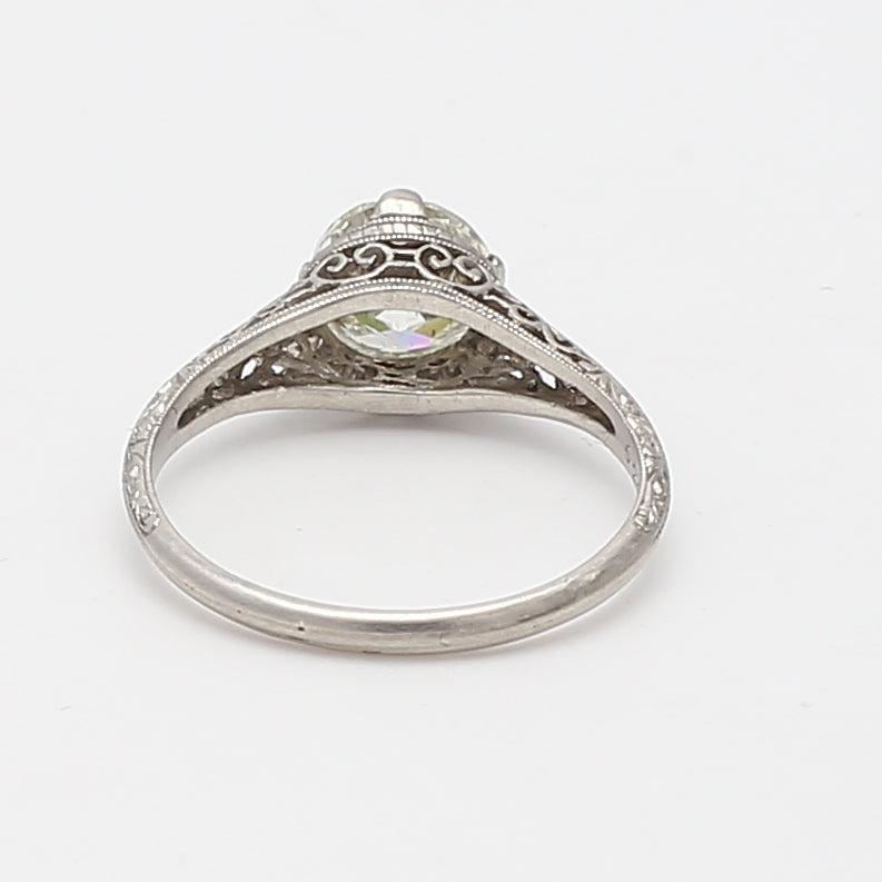 1.11 Carat Old European Cut L VVS2 Diamond Platinum Engagement Ring