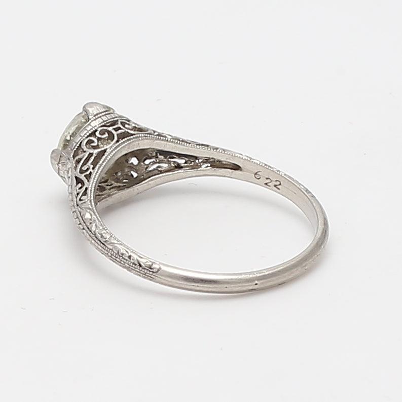 1.11 Carat Old European Cut L VVS2 Diamond Platinum Engagement Ring