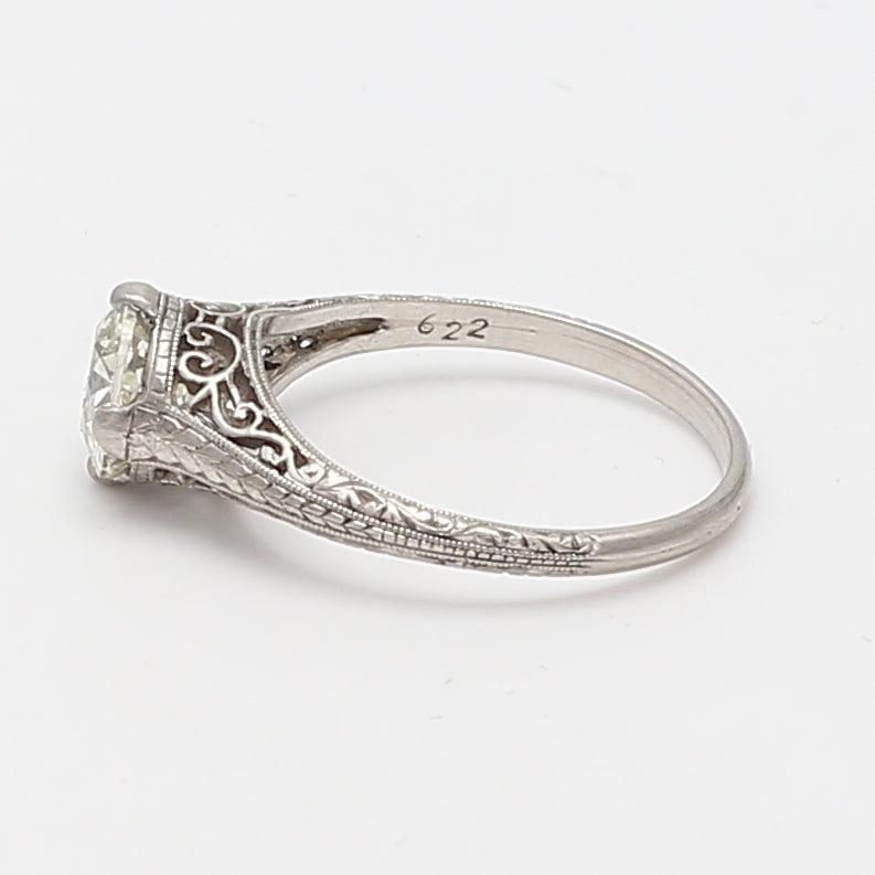 1.11 Carat Old European Cut L VVS2 Diamond Platinum Engagement Ring
