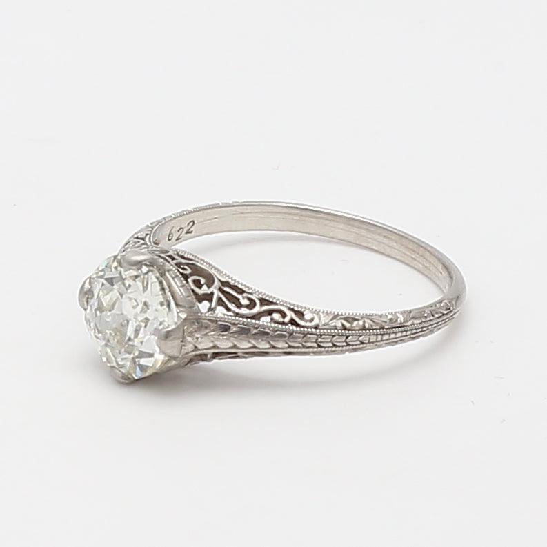 1.11 Carat Old European Cut L VVS2 Diamond Platinum Engagement Ring