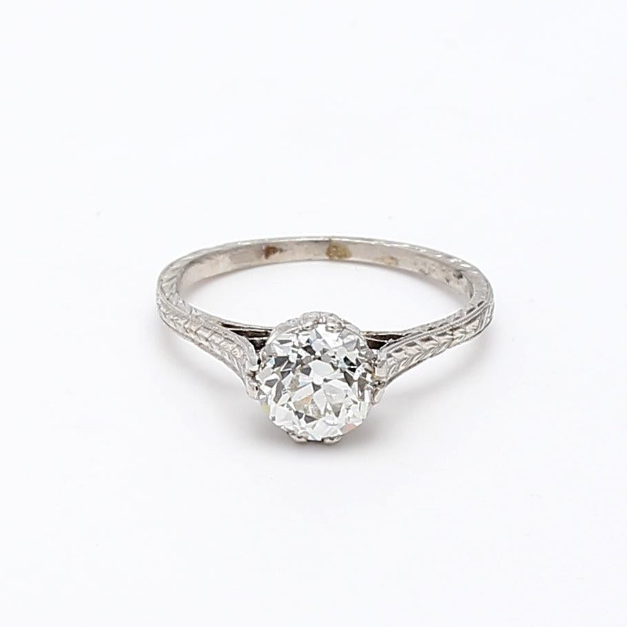1.13 Carat Old European Cut Shape I-SI1 Diamond Platinum Engagement Ring