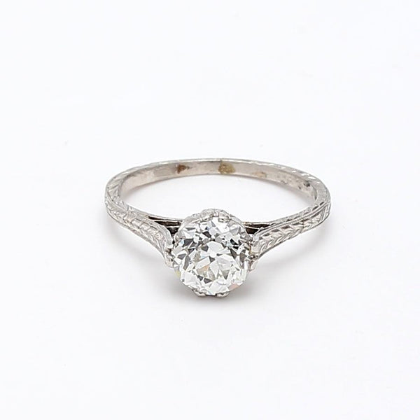 1.13 Carat Old European Cut Shape I-SI1 Diamond Platinum Engagement Ring