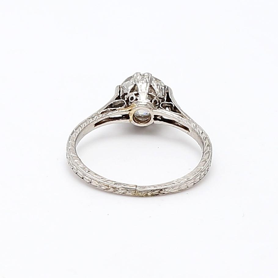 1.13 Carat Old European Cut Shape I-SI1 Diamond Platinum Engagement Ring