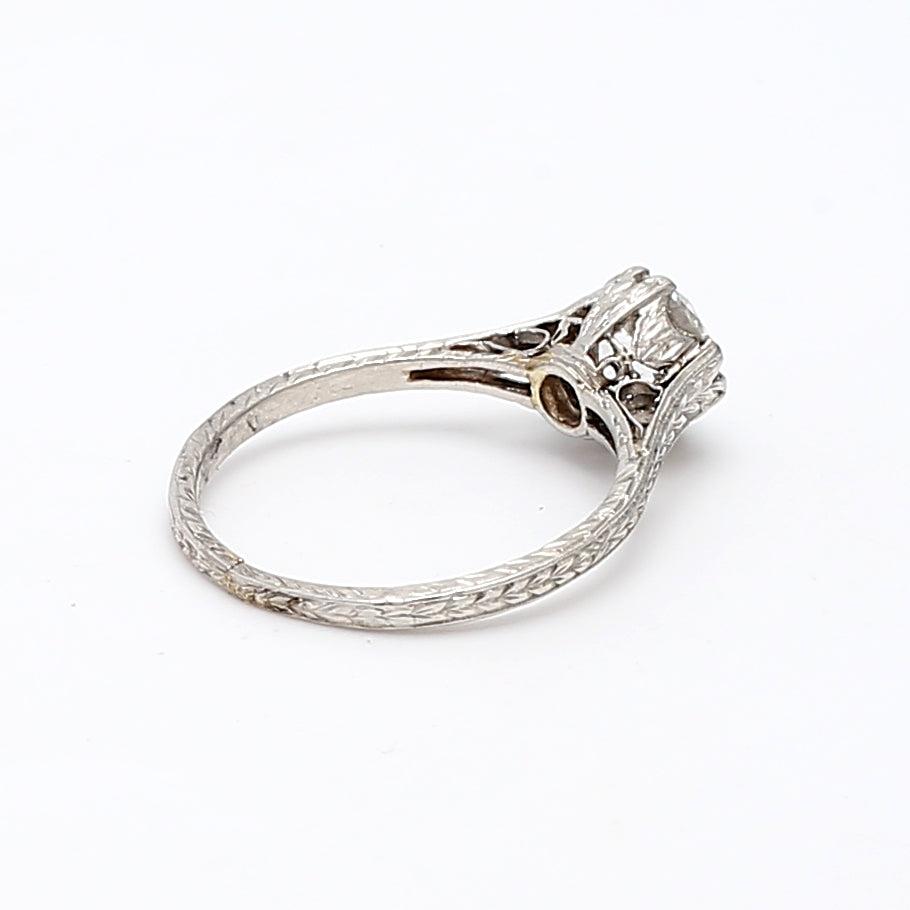 1.13 Carat Old European Cut Shape I-SI1 Diamond Platinum Engagement Ring