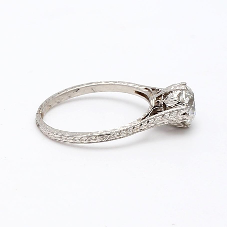 1.13 Carat Old European Cut Shape I-SI1 Diamond Platinum Engagement Ring
