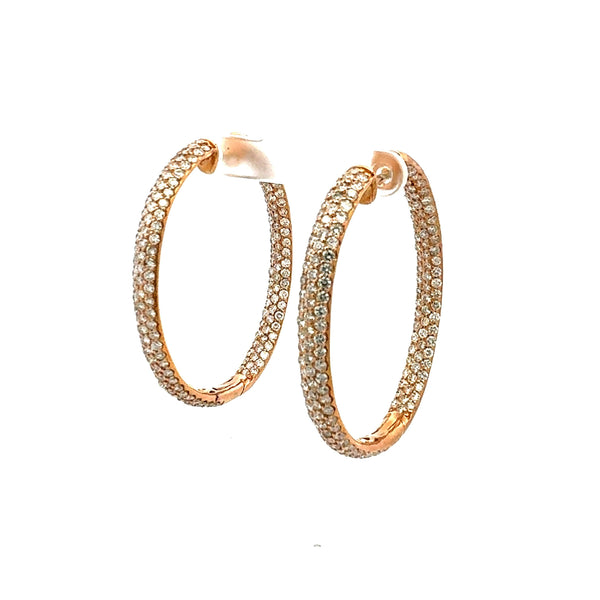 11.46 Carat Round Brilliant G VS1 Diamond 18 Karat Rose Gold Hoop Earring