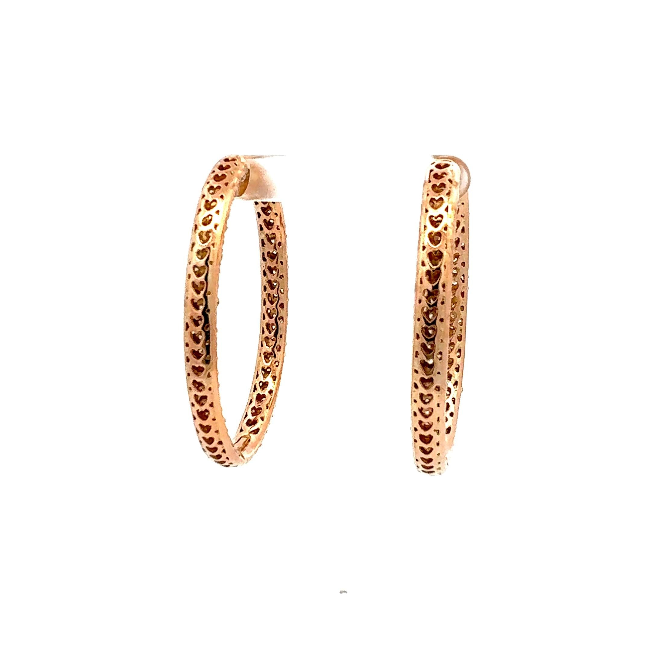 11.46 Carat Round Brilliant G VS1 Diamond 18 Karat Rose Gold Hoop Earring