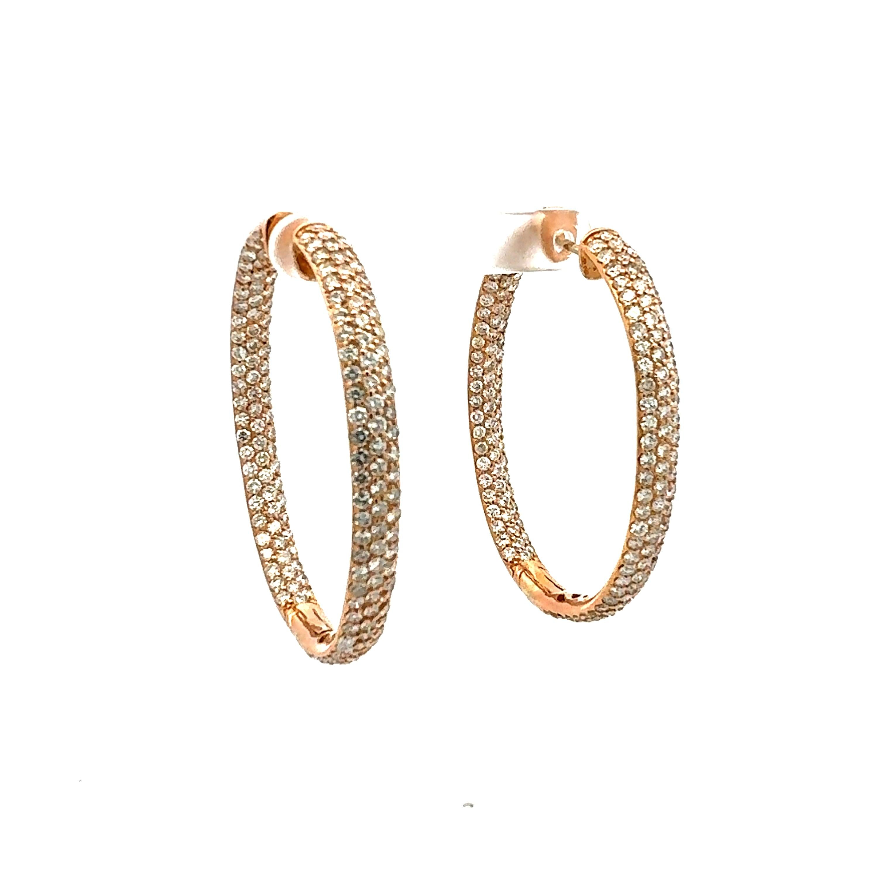 11.46 Carat Round Brilliant G VS1 Diamond 18 Karat Rose Gold Hoop Earring