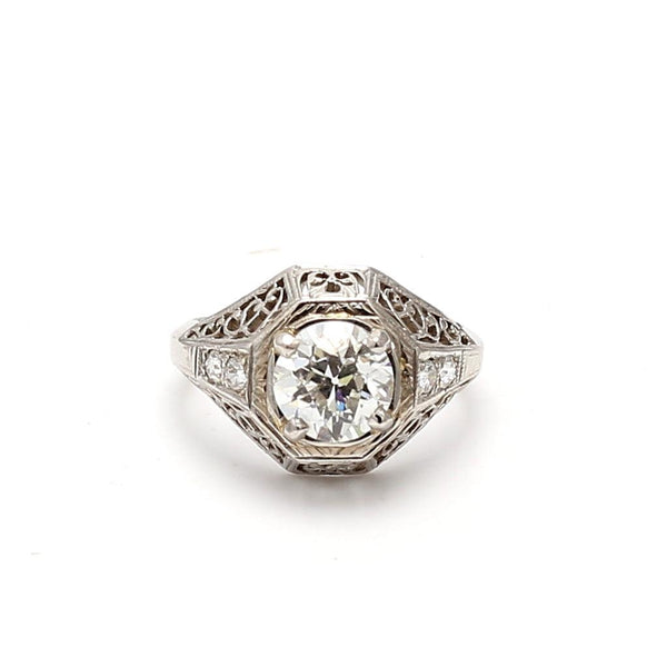 1.14 Carat Old European Cut I SI2 Diamond Platinum Art Deco Ring