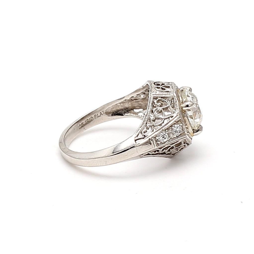1.14 Carat Old European Cut I SI2 Diamond Platinum Art Deco Ring