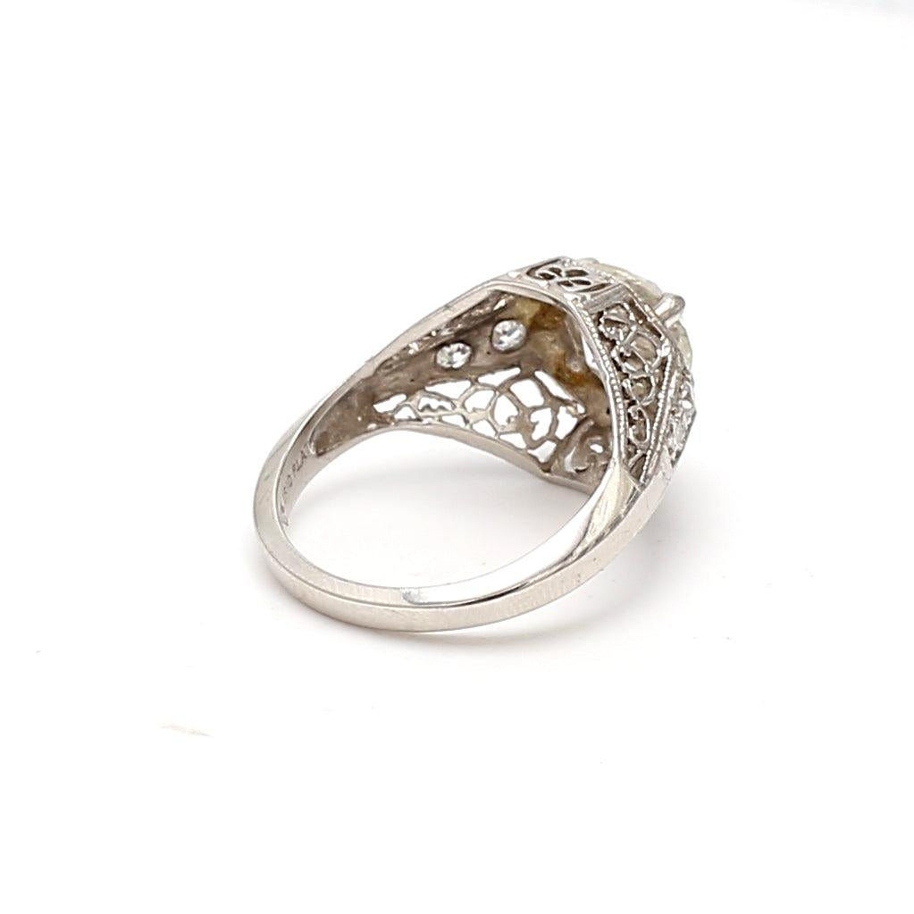 1.14 Carat Old European Cut I SI2 Diamond Platinum Art Deco Ring