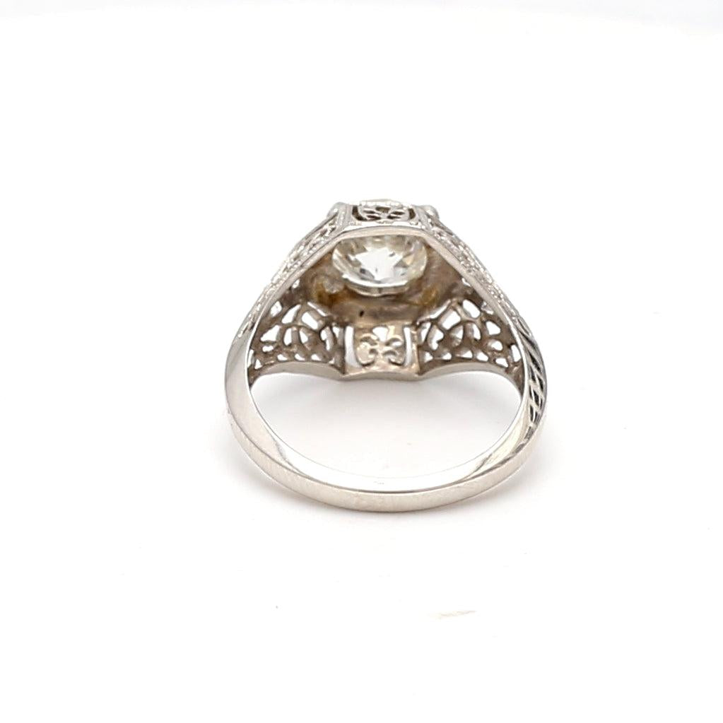 1.14 Carat Old European Cut I SI2 Diamond Platinum Art Deco Ring
