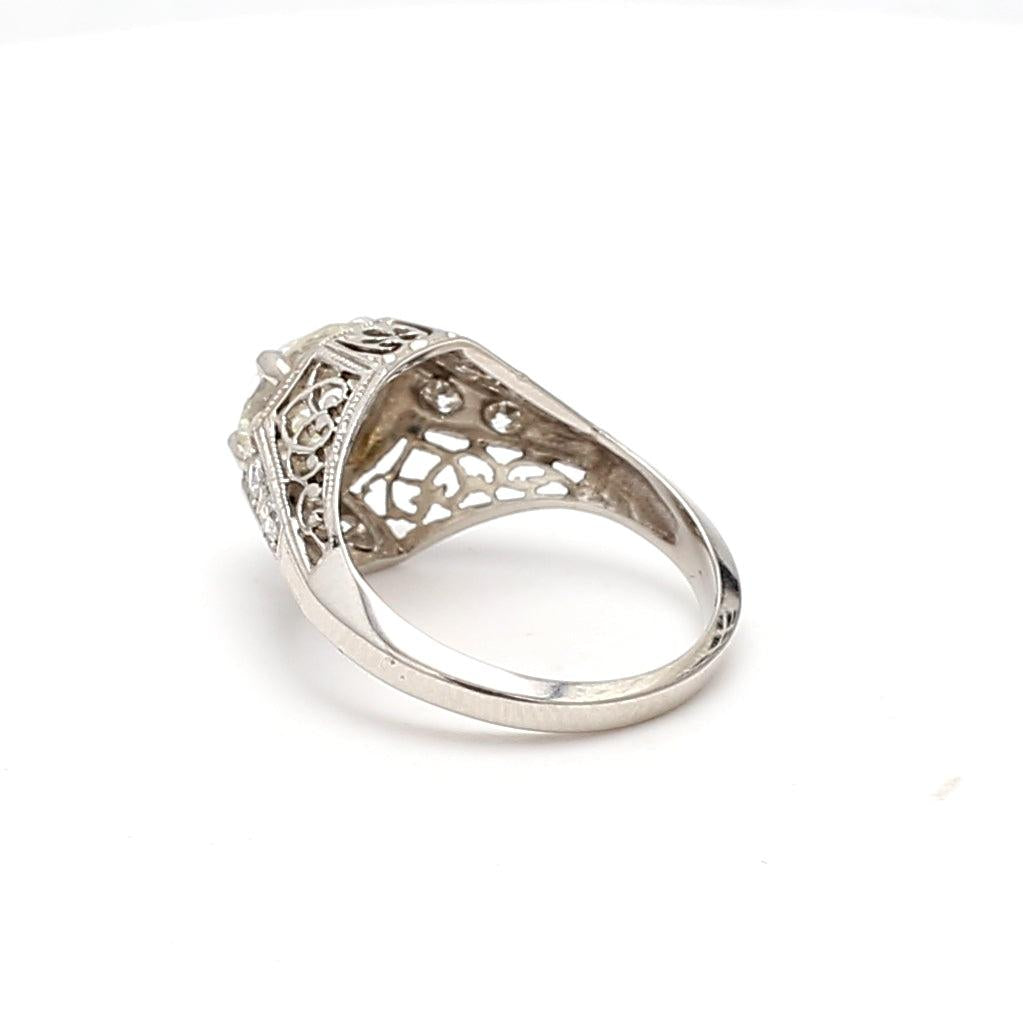 1.14 Carat Old European Cut I SI2 Diamond Platinum Art Deco Ring
