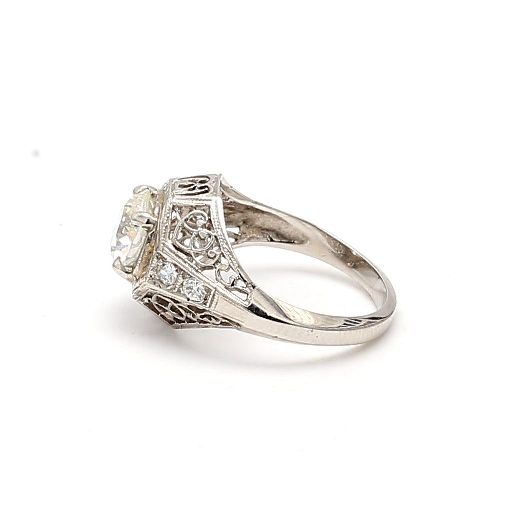 1.14 Carat Old European Cut I SI2 Diamond Platinum Art Deco Ring