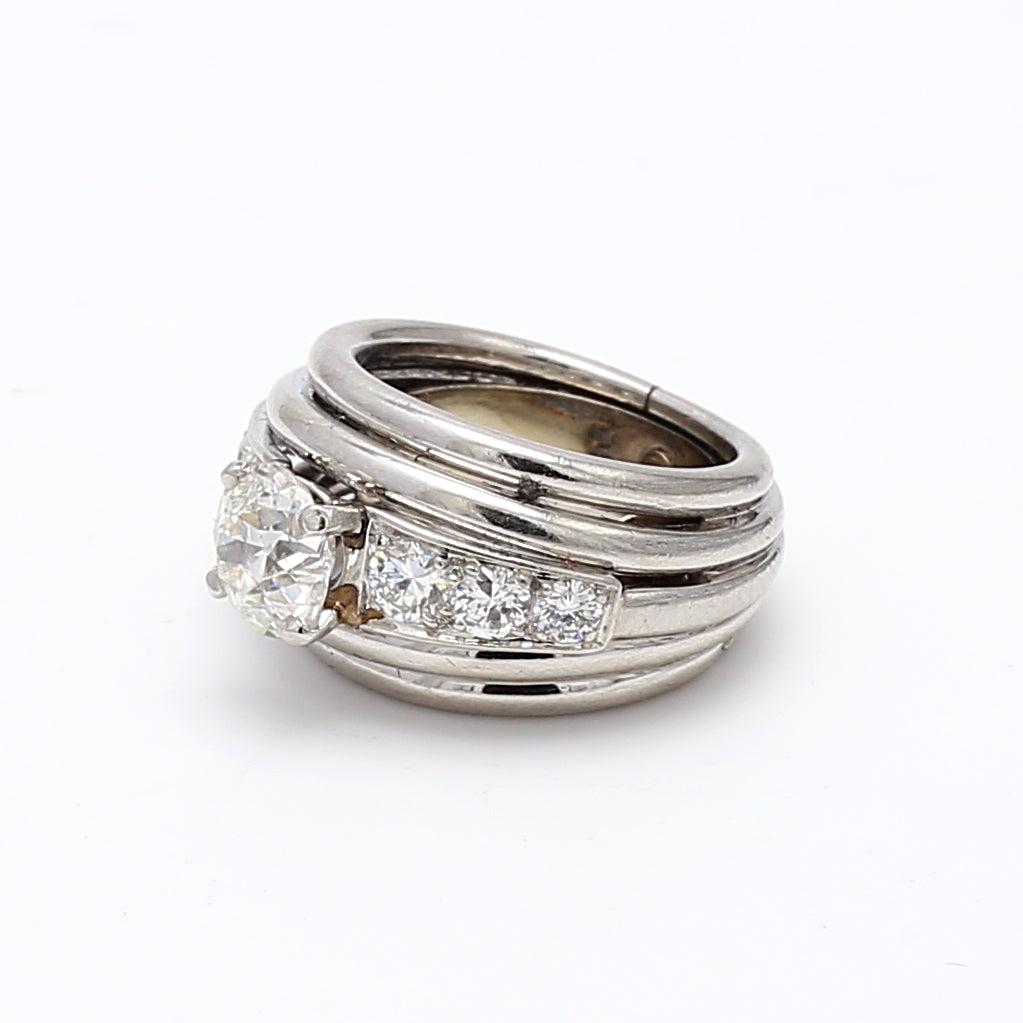 1.16 Carat Old European Cut I SI2 Diamond Platinum Wedding Ring