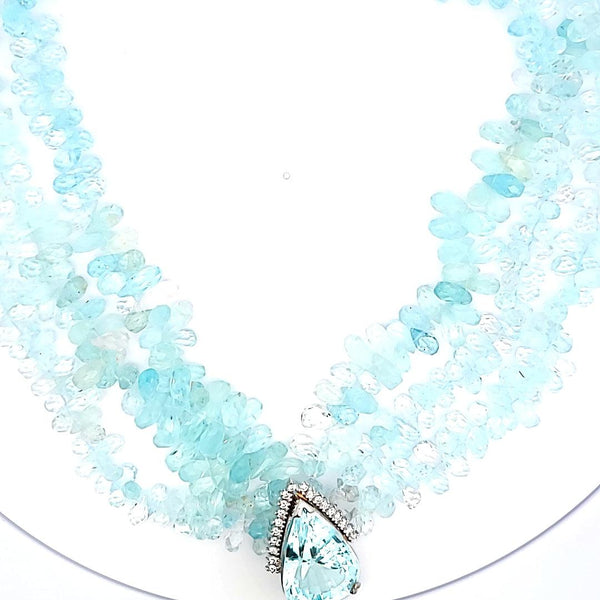 12.00 Carat Aquamarine 0.50 Carat Diamond 14K White Gold Pendant Necklace