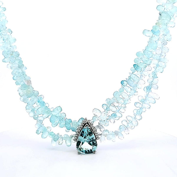 12.00 Carat Aquamarine 0.50 Carat Diamond 14K White Gold Pendant Necklace