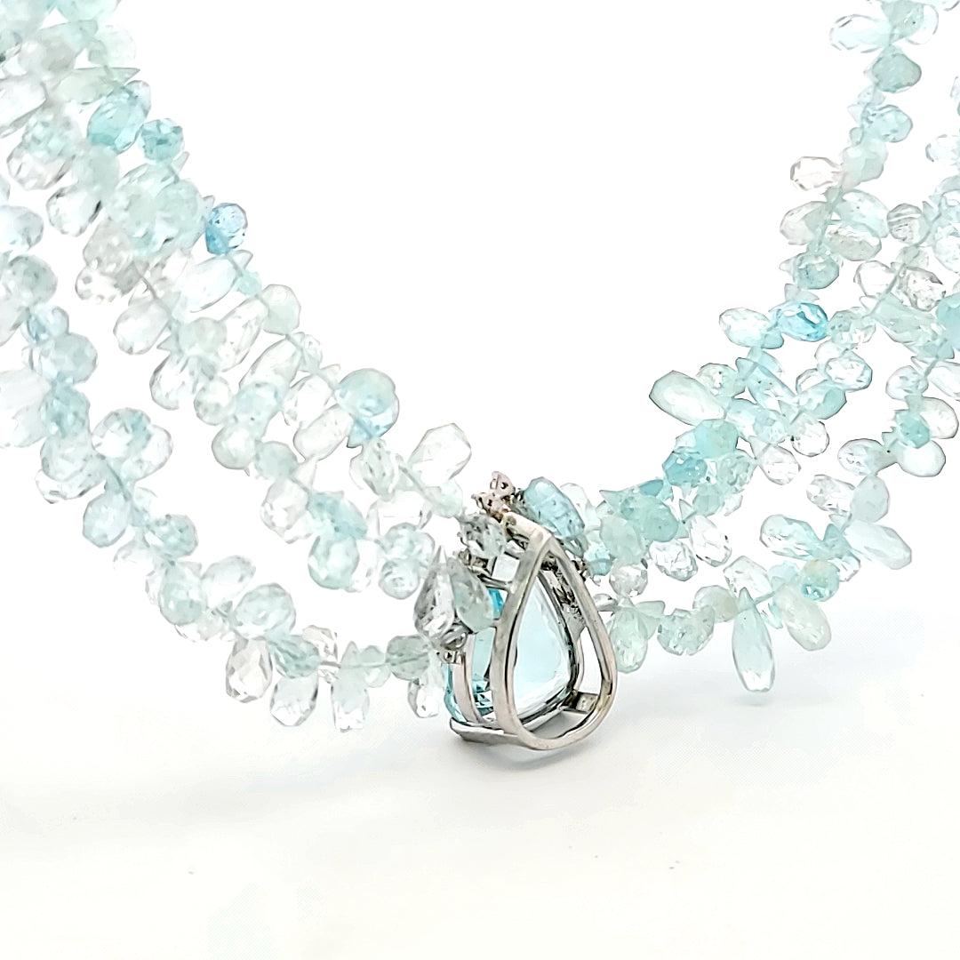 12.00 Carat Aquamarine 0.50 Carat Diamond 14K White Gold Pendant Necklace