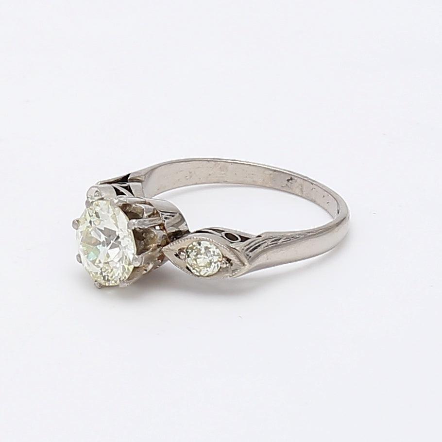 1.20 Carat Old Minor Cut K-VS1 Diamond Platinum Three-Stone Ring