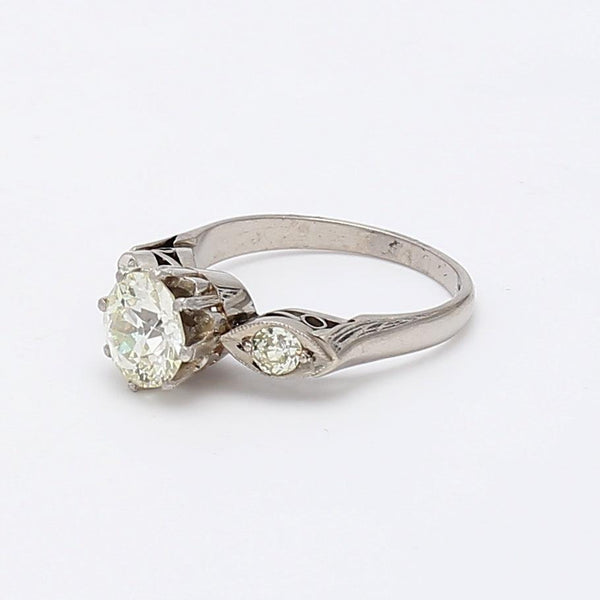 1.20 Carat Old Minor Cut K-VS1 Diamond Platinum Three-Stone Ring