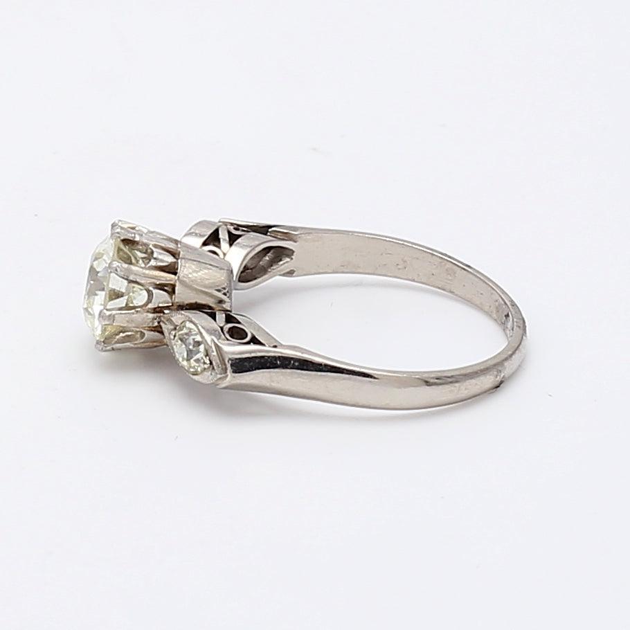 1.20 Carat Old Minor Cut K-VS1 Diamond Platinum Three-Stone Ring