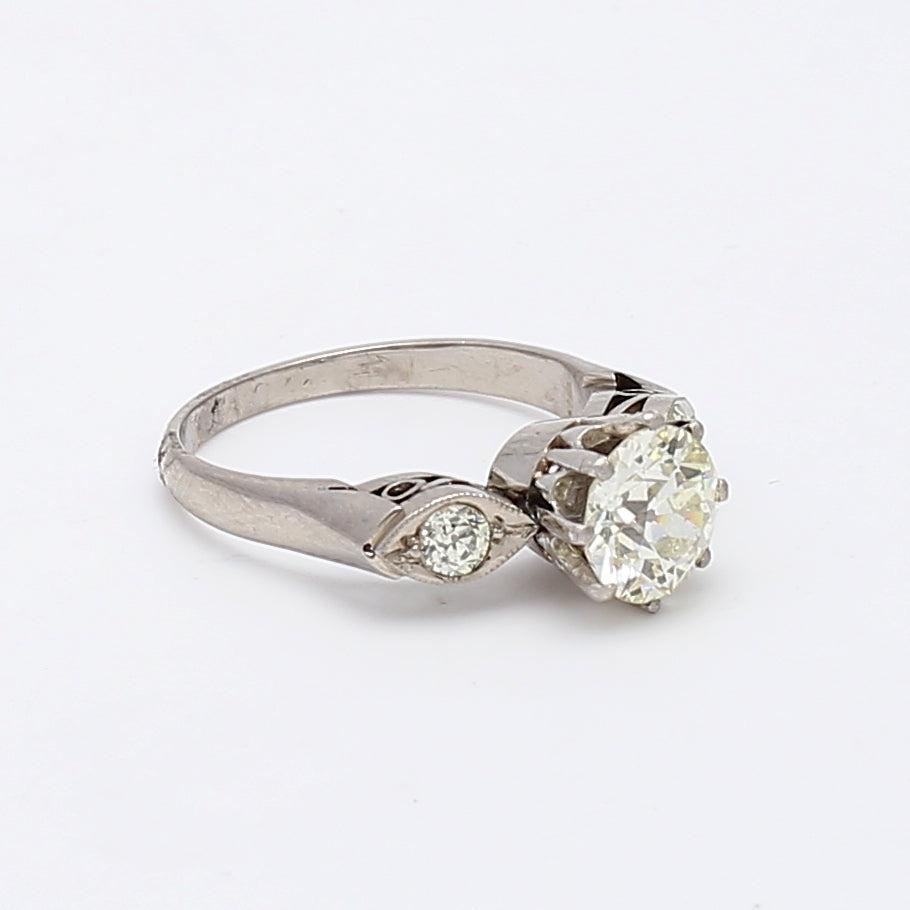 1.20 Carat Old Minor Cut K-VS1 Diamond Platinum Three-Stone Ring