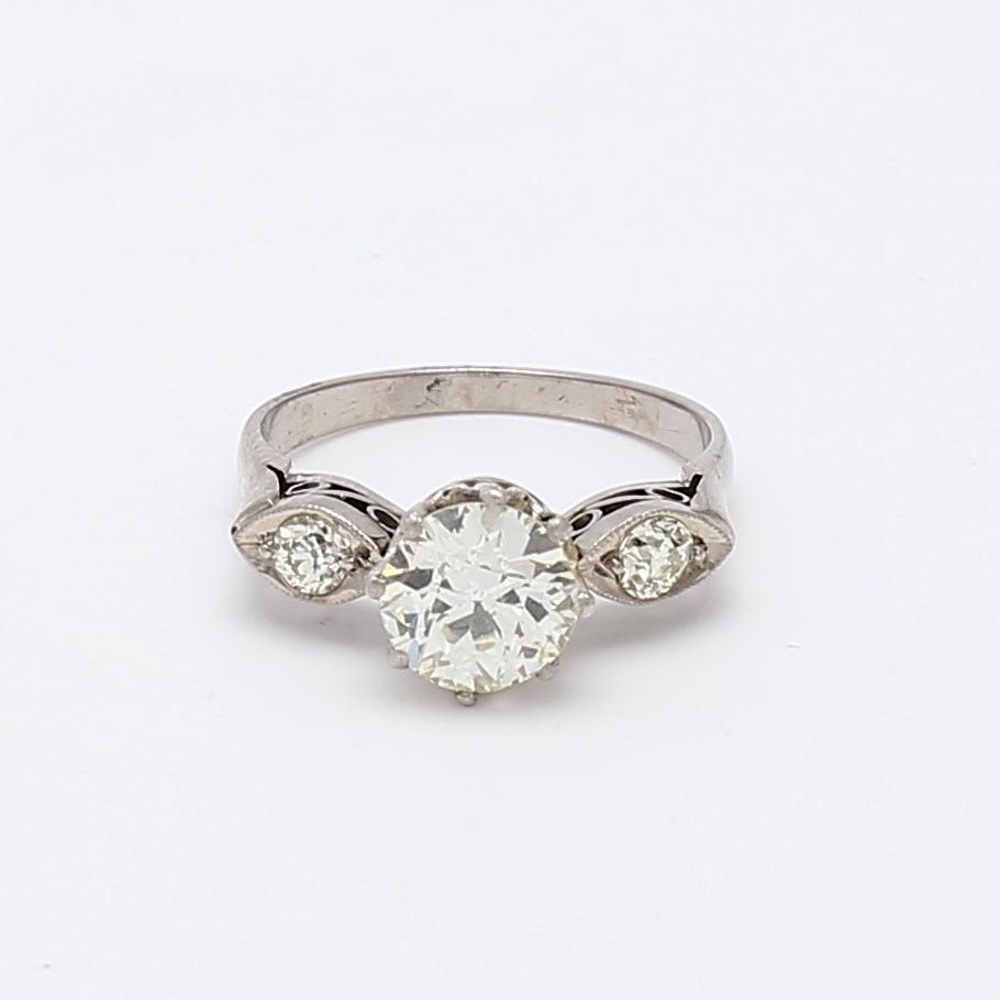 1.20 Carat Old Minor Cut K-VS1 Diamond Platinum Three-Stone Ring