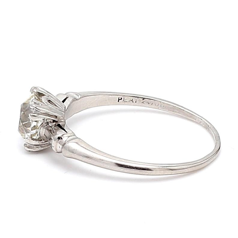 1.24 Carat Old European Cut Shape J-VS1 Diamond Platinum Engagement Ring