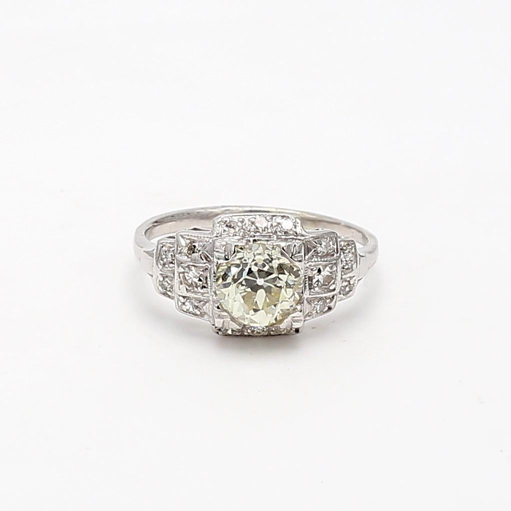 1.26 Carat Old European Cut O-P K-L VS Diamond Platinum Art Deco Ring