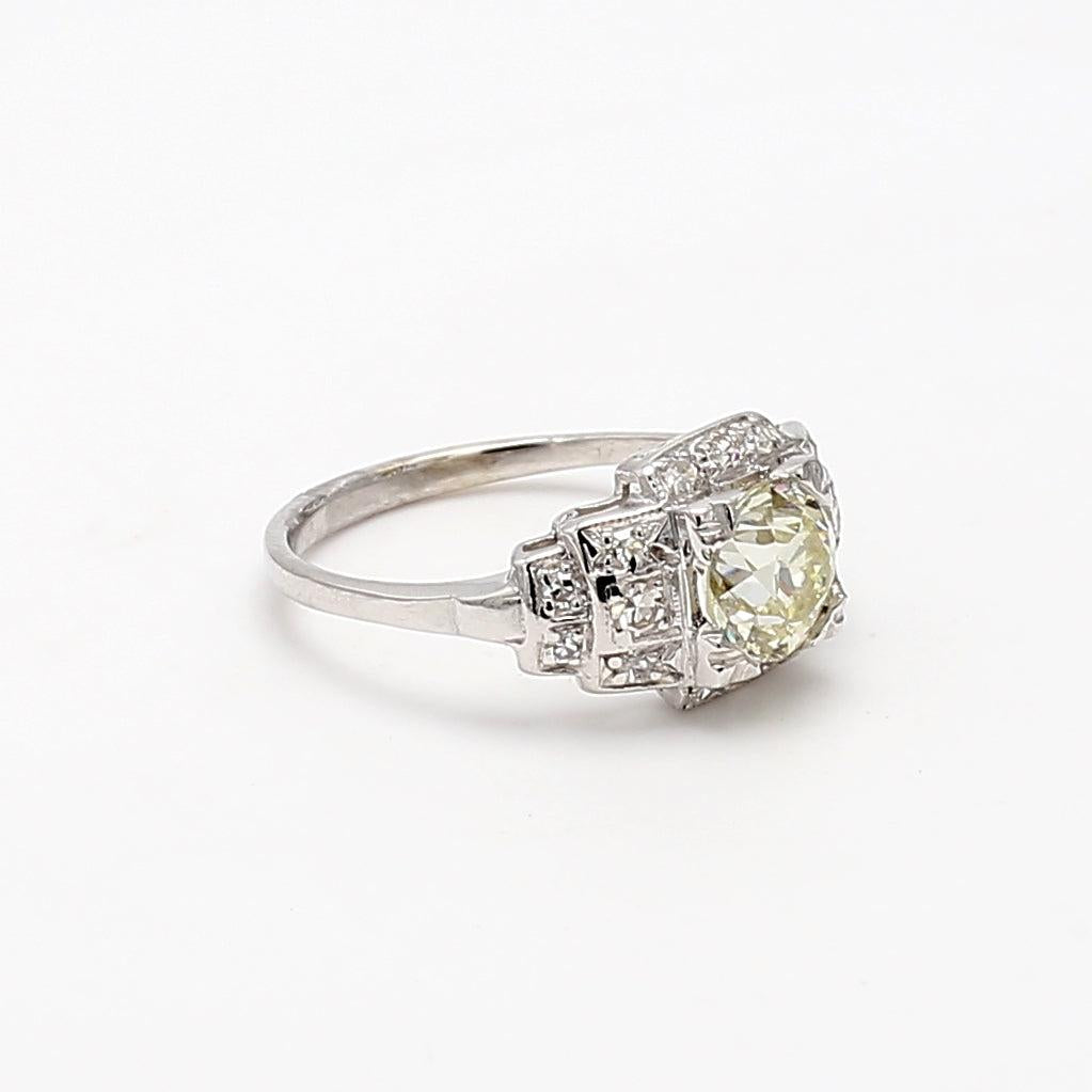 1.26 Carat Old European Cut O-P K-L VS Diamond Platinum Art Deco Ring
