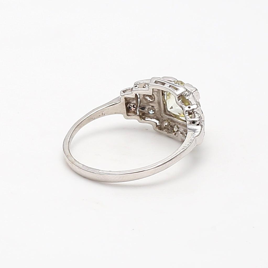 1.26 Carat Old European Cut O-P K-L VS Diamond Platinum Art Deco Ring