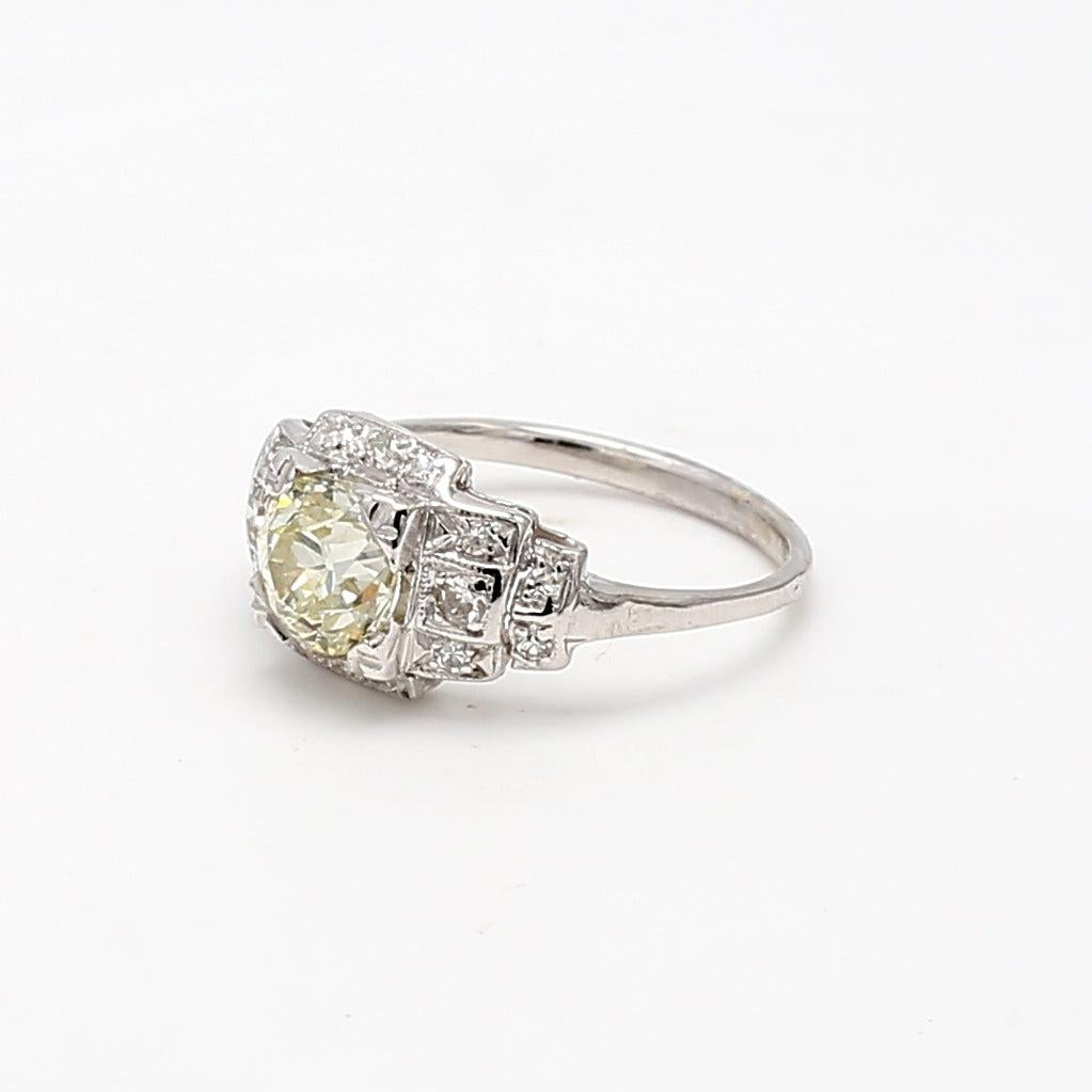 1.26 Carat Old European Cut O-P K-L VS Diamond Platinum Art Deco Ring
