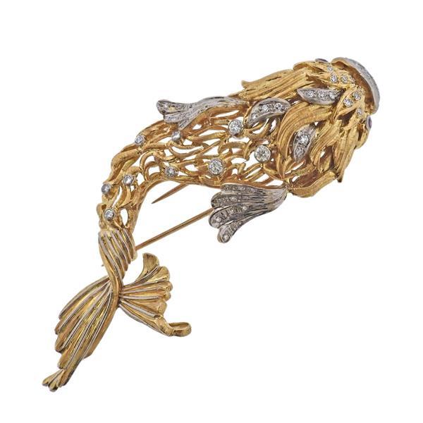 1.35 Carat Round Brilliant G VS1 Diamond 18 Karat Yellow Gold Pin