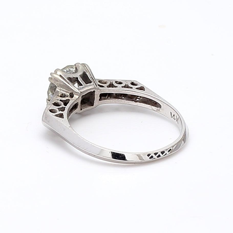 1.36 Carat Circular Brilliant Cut Diamond 14 Karat White Gold Engagement Ring
