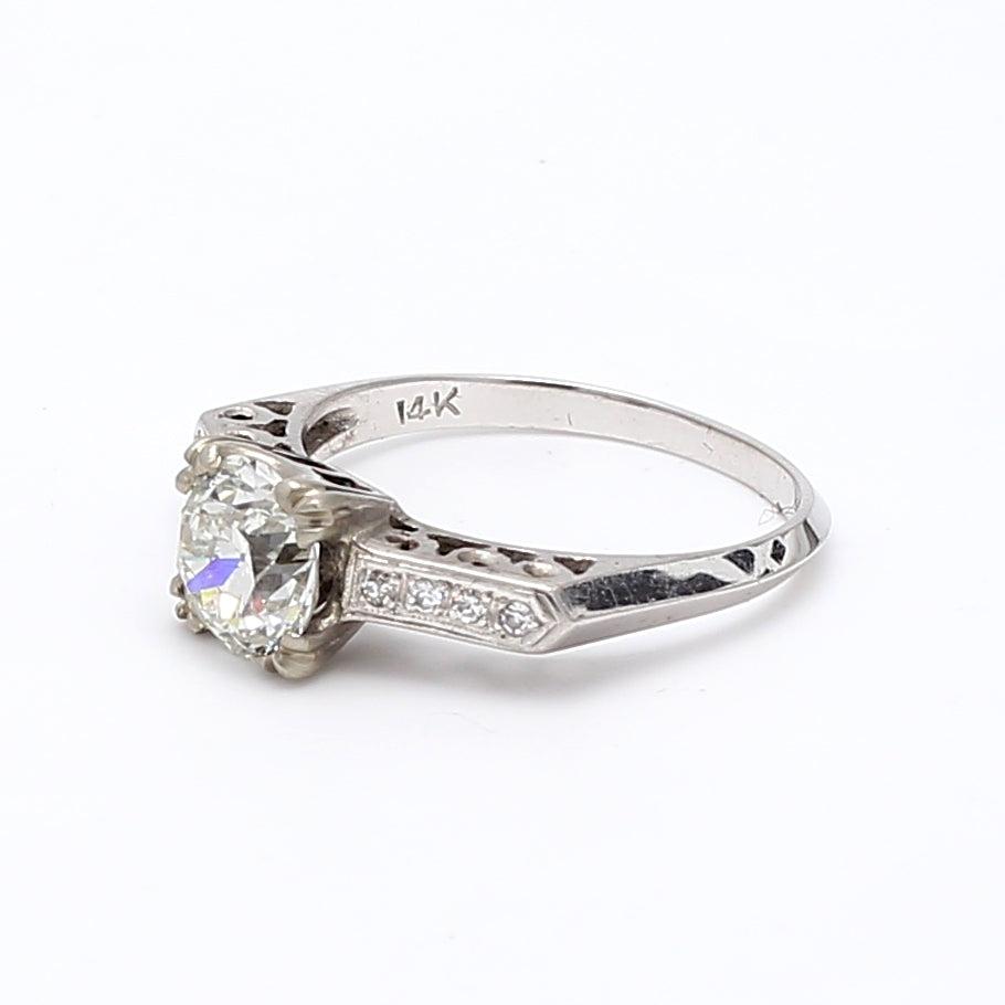 1.36 Carat Circular Brilliant Cut Diamond 14 Karat White Gold Engagement Ring