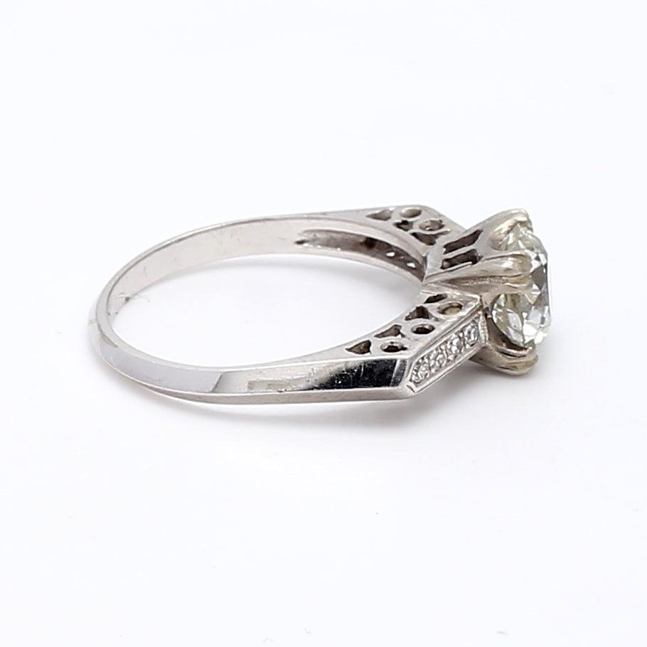 1.36 Carat Circular Brilliant Cut Diamond 14 Karat White Gold Engagement Ring