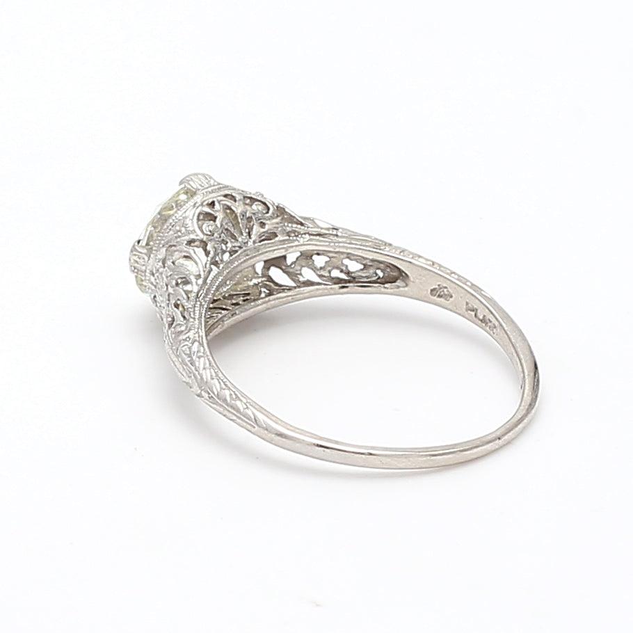 1.36 Carat Circular Brilliant Cut Shape N-I1 Diamond Platinum Wedding Ring