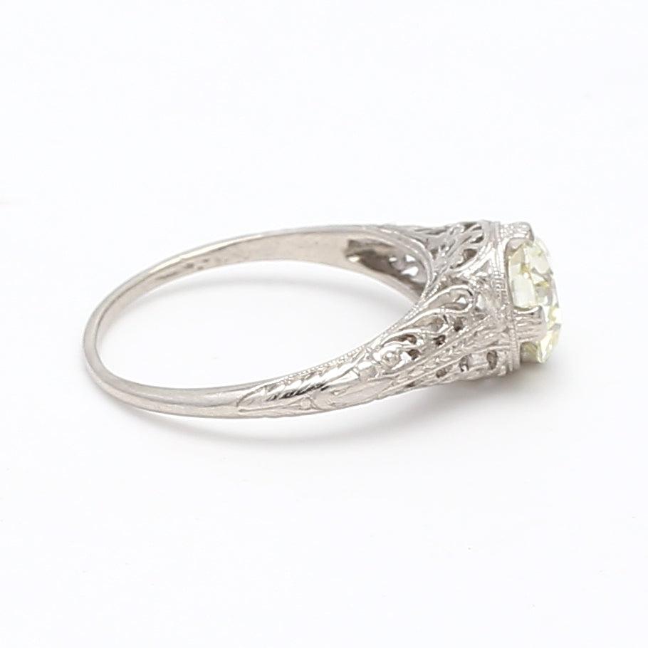 1.36 Carat Circular Brilliant Cut Shape N-I1 Diamond Platinum Wedding Ring