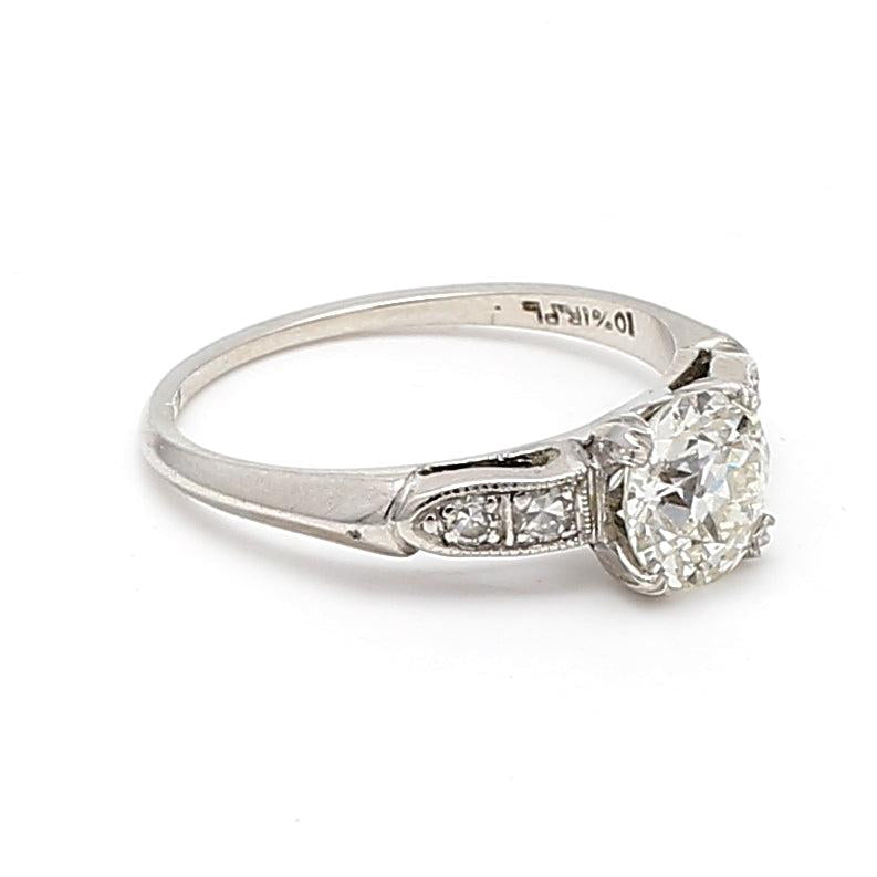 1.39 Carat Old European Cut K-I1 Diamond Platinum Engagement Ring