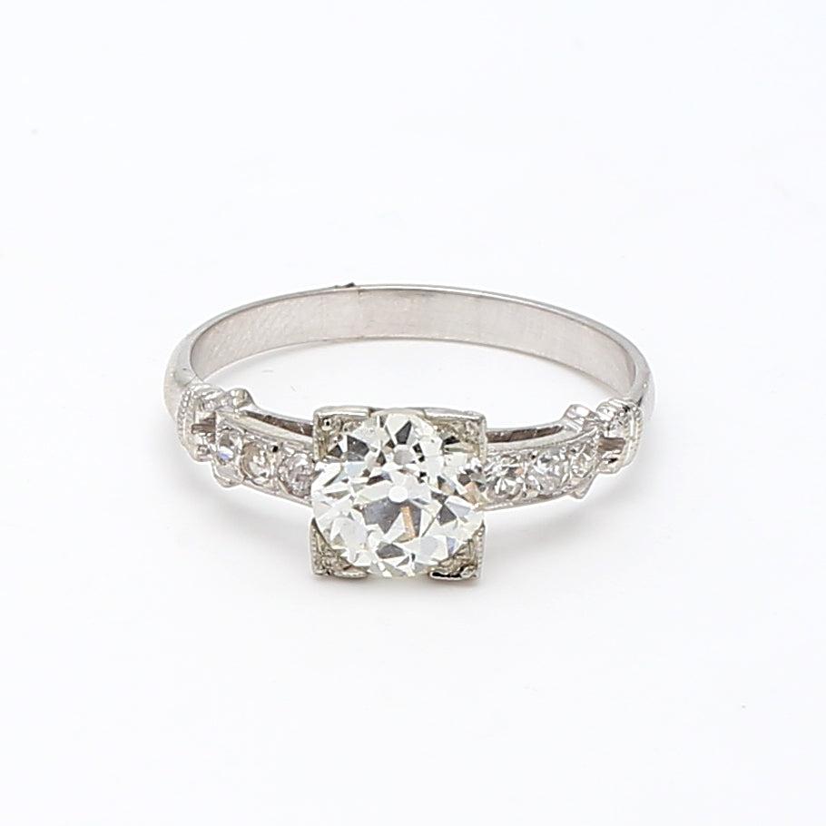 1.40 Carat Old European Cut Shape K-SI1 Diamond Platinum Engagement Ring