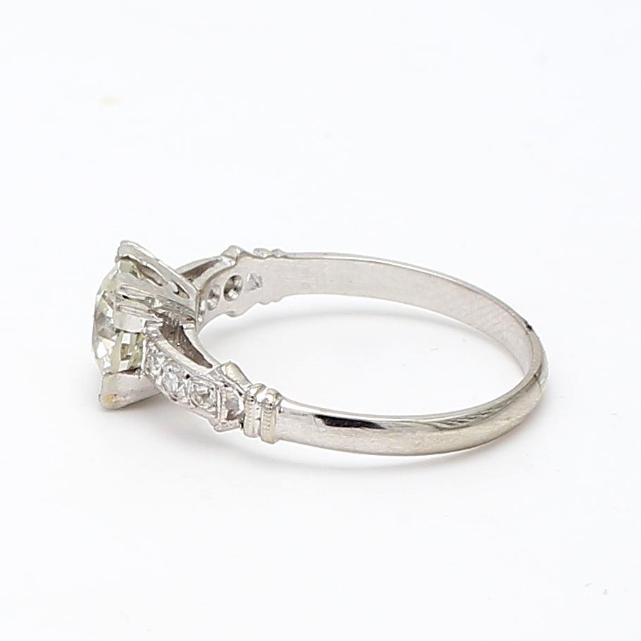 1.40 Carat Old European Cut Shape K-SI1 Diamond Platinum Engagement Ring