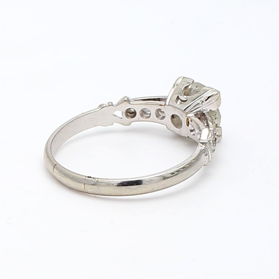 1.40 Carat Old European Cut Shape K-SI1 Diamond Platinum Engagement Ring