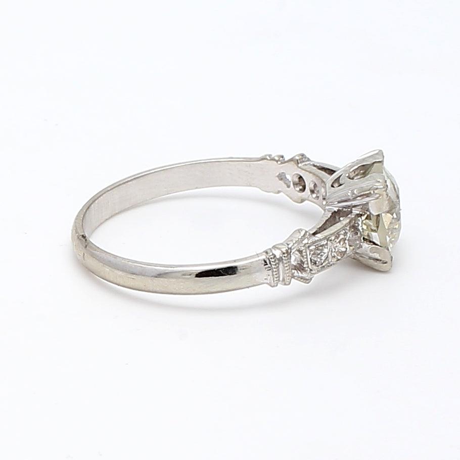 1.40 Carat Old European Cut Shape K-SI1 Diamond Platinum Engagement Ring