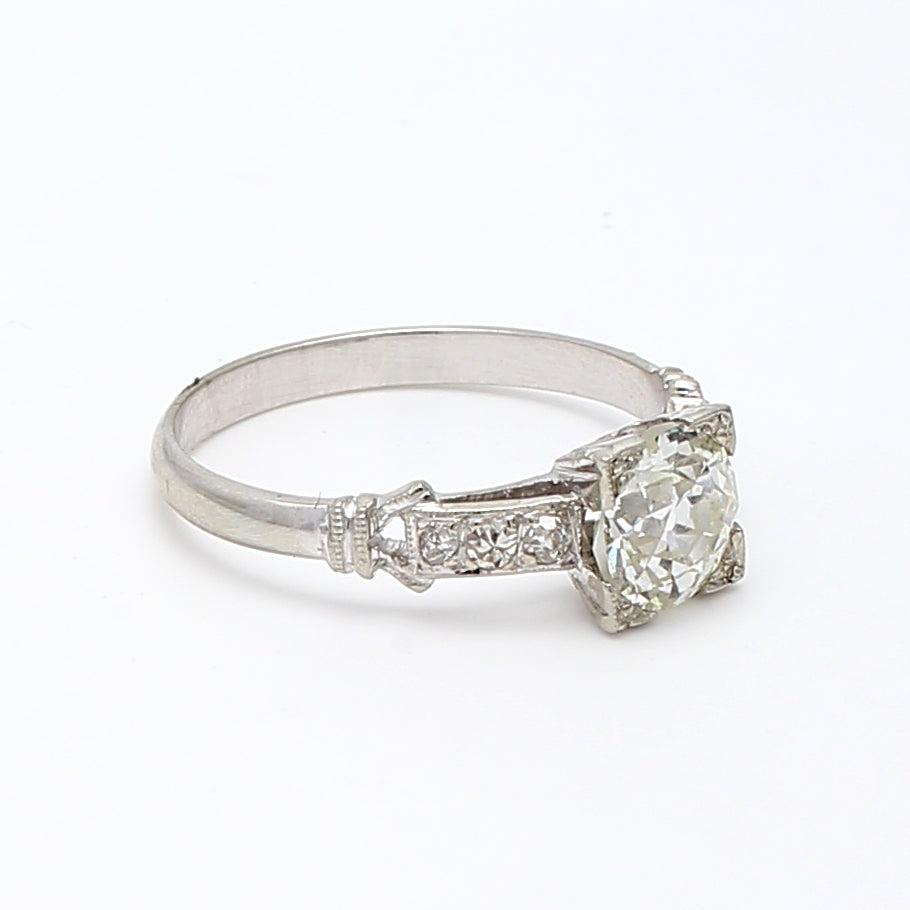 1.40 Carat Old European Cut Shape K-SI1 Diamond Platinum Engagement Ring