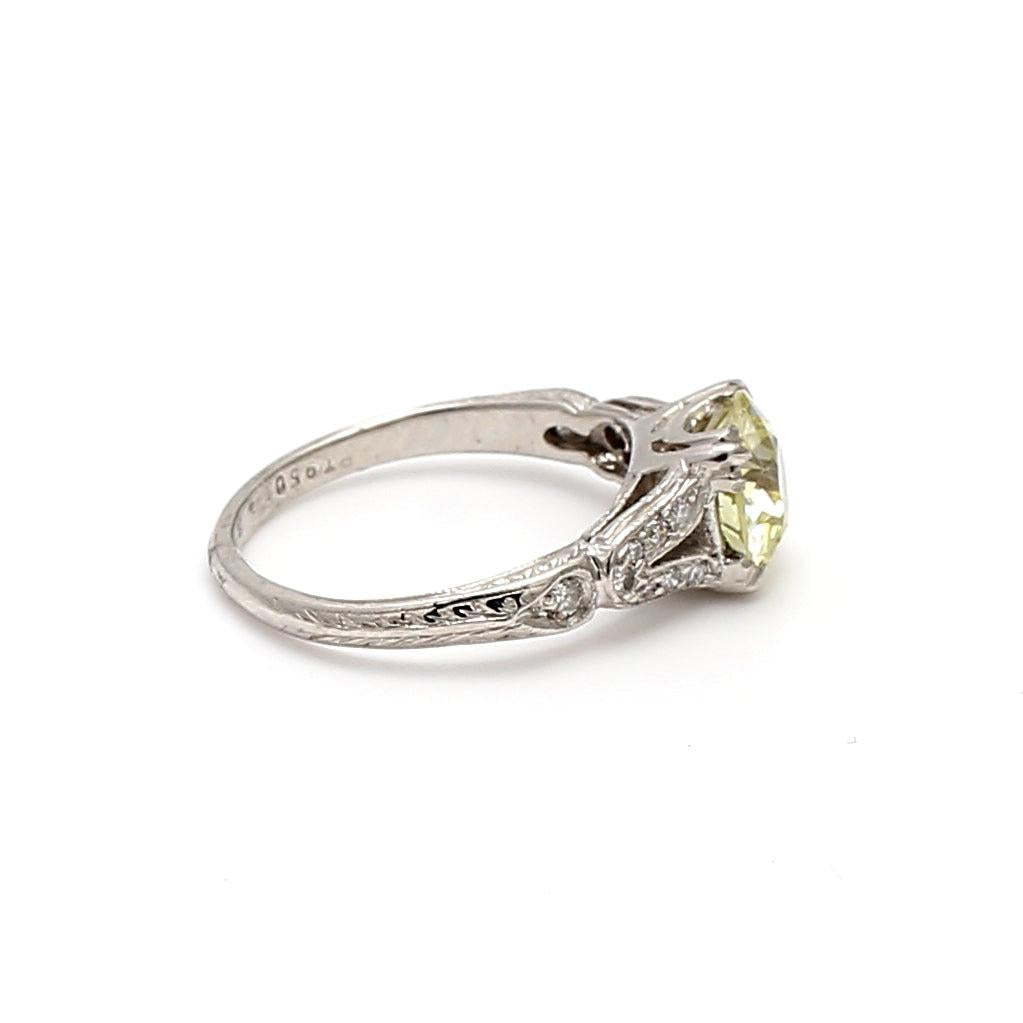 1.42 Carat Old European Cut W I1 Diamond Platinum Wedding Ring
