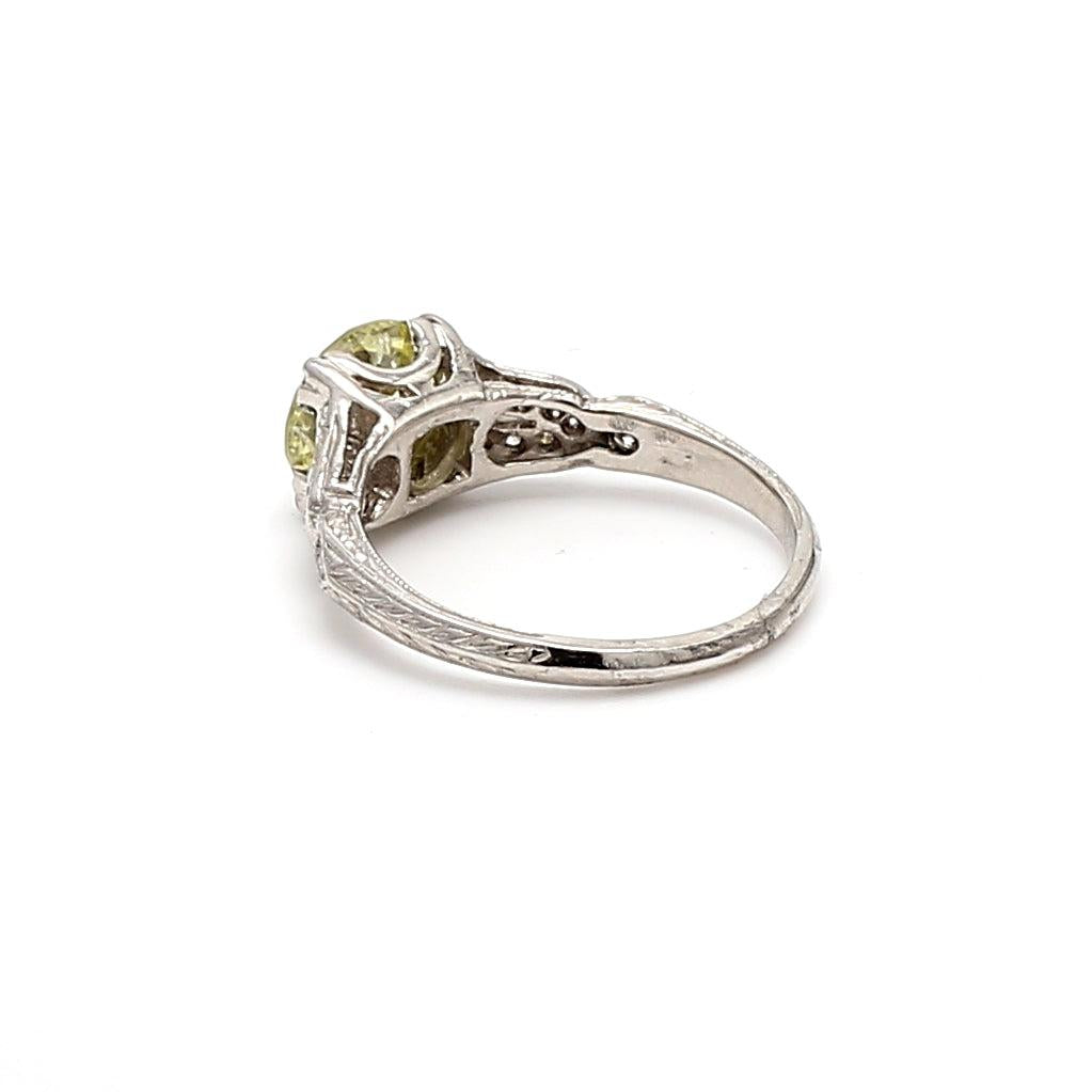 1.42 Carat Old European Cut W I1 Diamond Platinum Wedding Ring