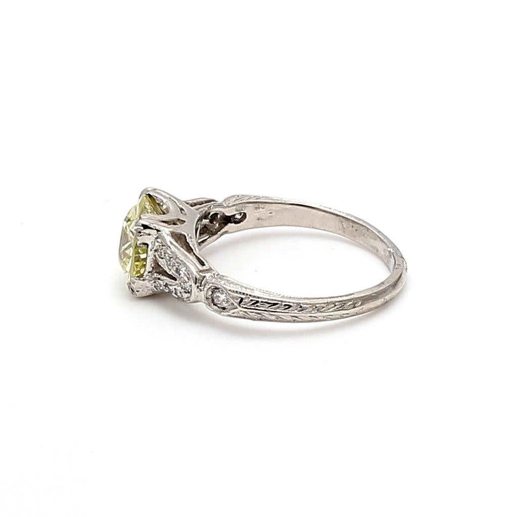 1.42 Carat Old European Cut W I1 Diamond Platinum Wedding Ring